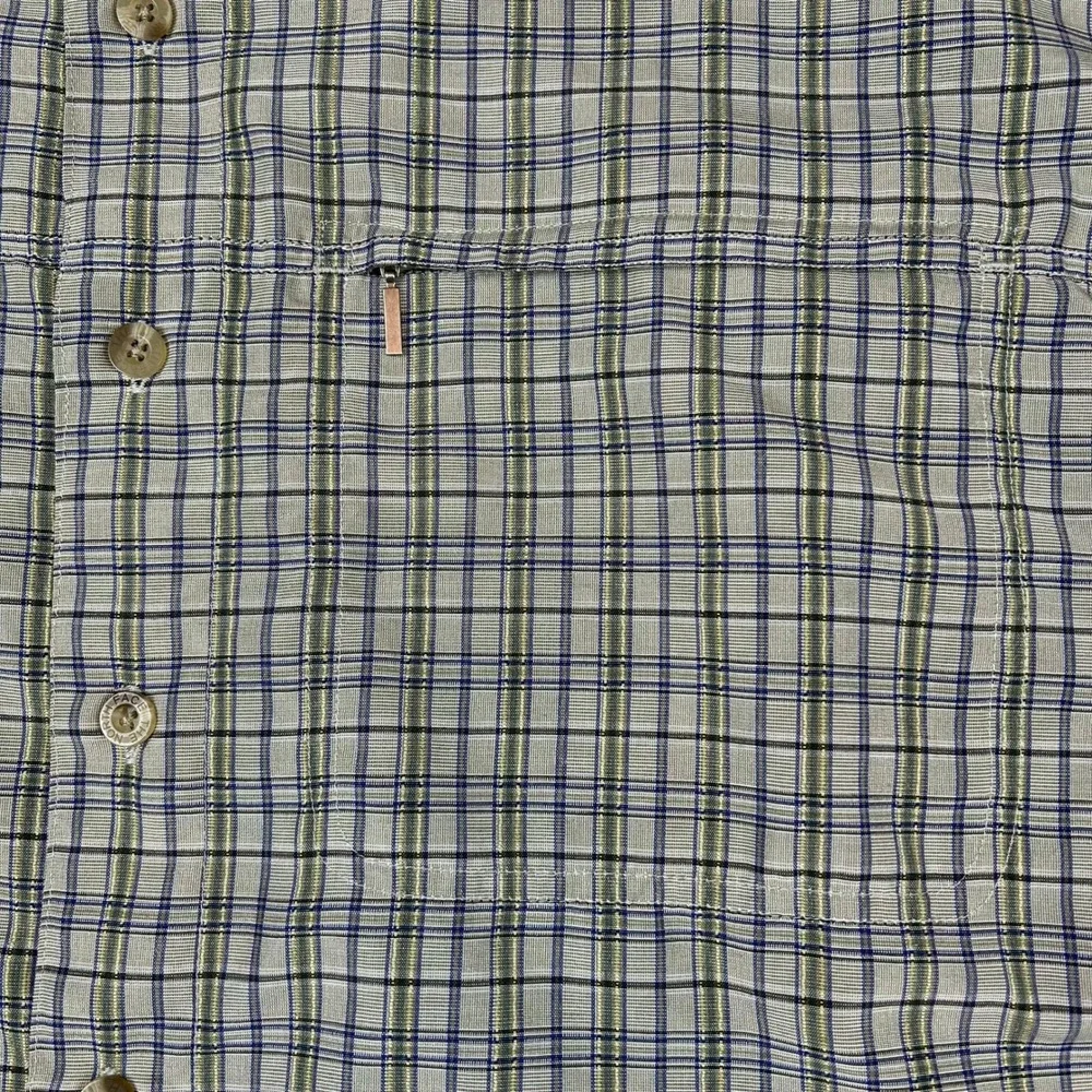 EUC The North Face Mens XL Plaid Short Sleeve Hiking Shirt Green Blue Button Up